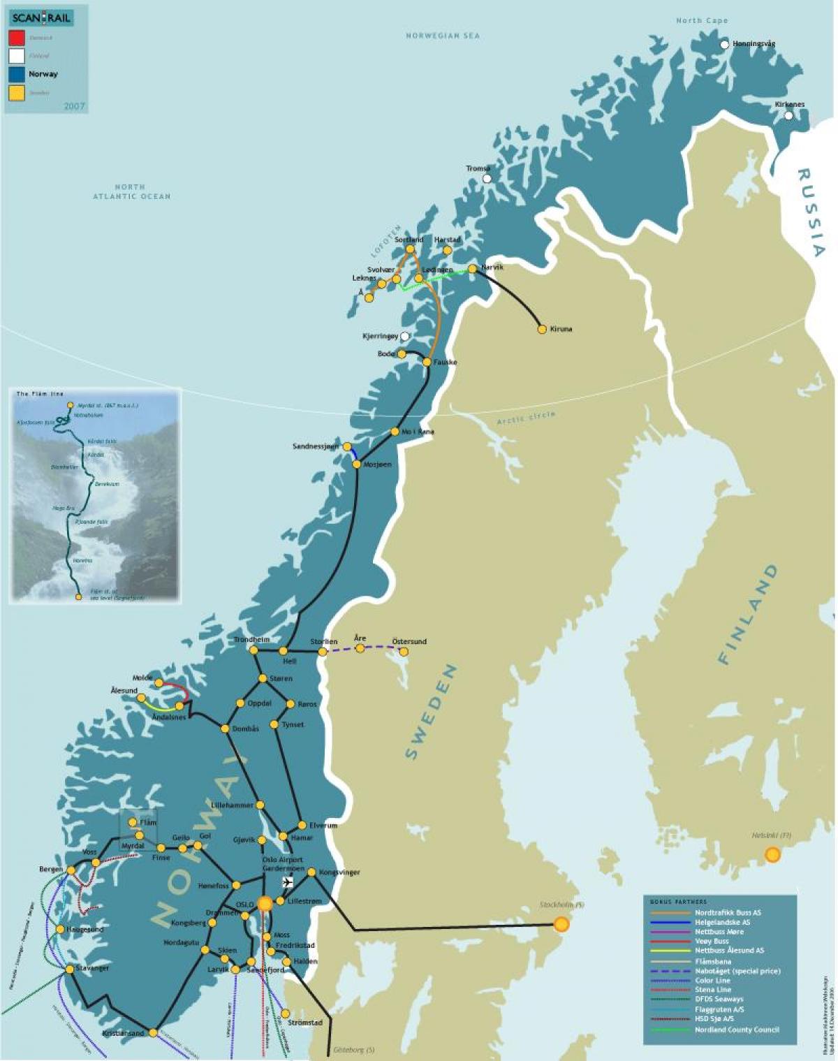 Норвегия железопътни картата