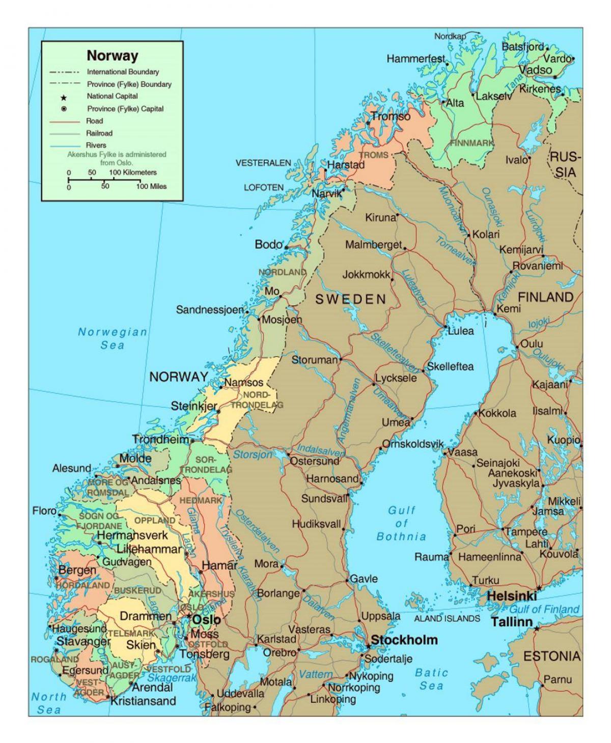 карта с градовете на Норвегия