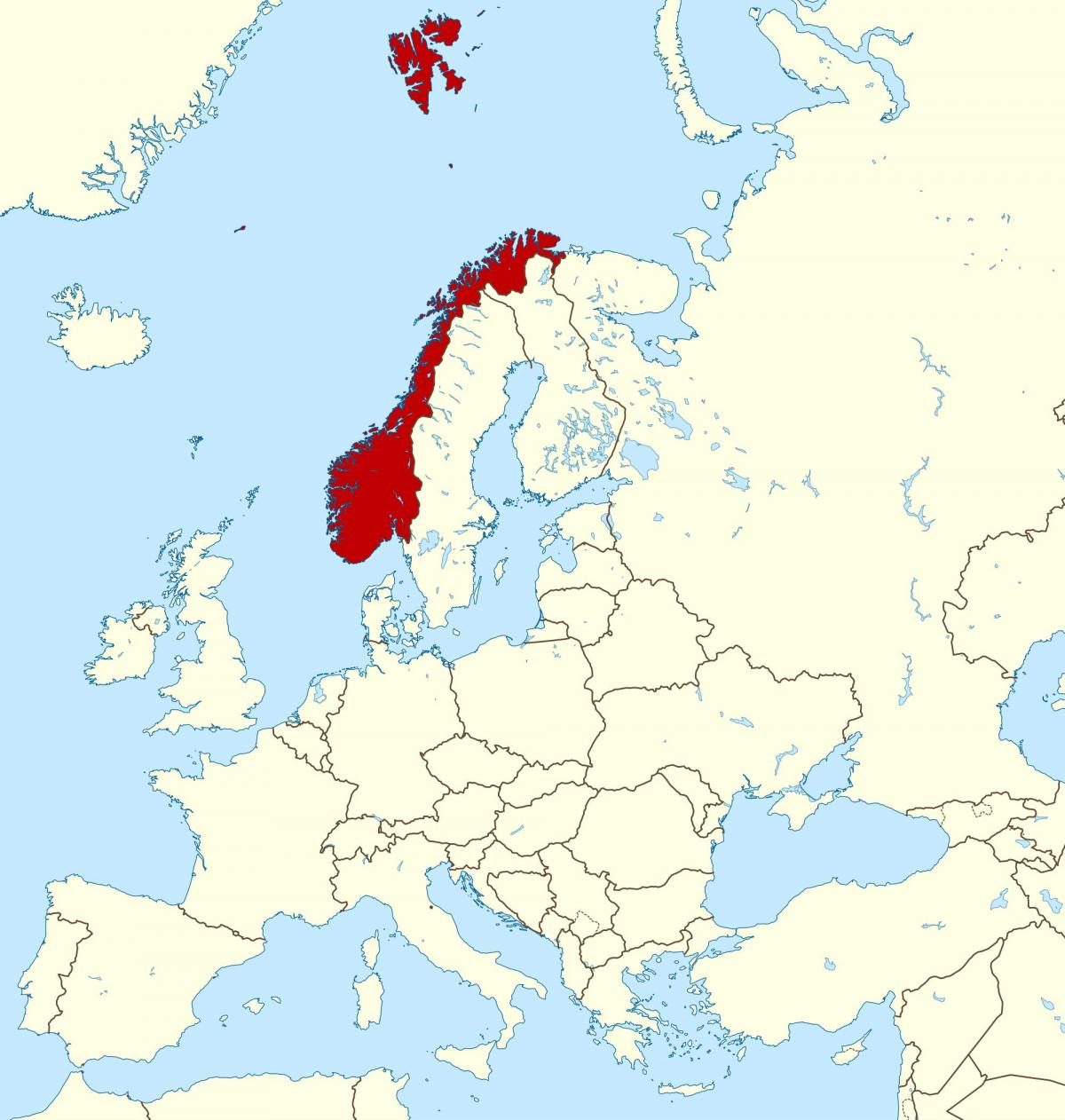карта на Норвегия и Европа