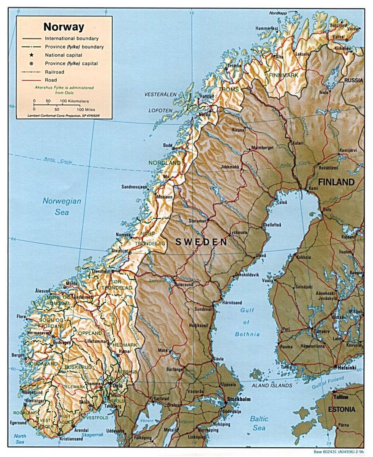 подробна карта с градовете на Норвегия